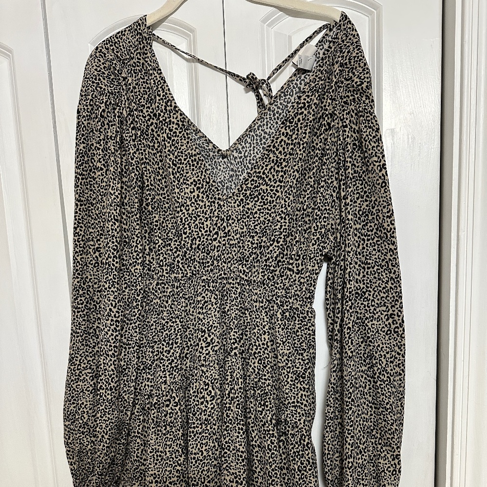 A New Day Women's Balloon Long Sleeve Tiered Midi Dress Brown Leopard Print S